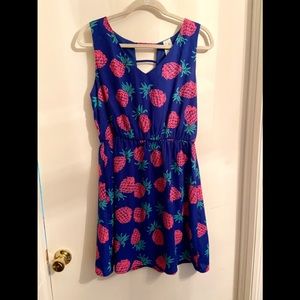 Pink Owl Blue Dress w/ Pink Pineapple Print